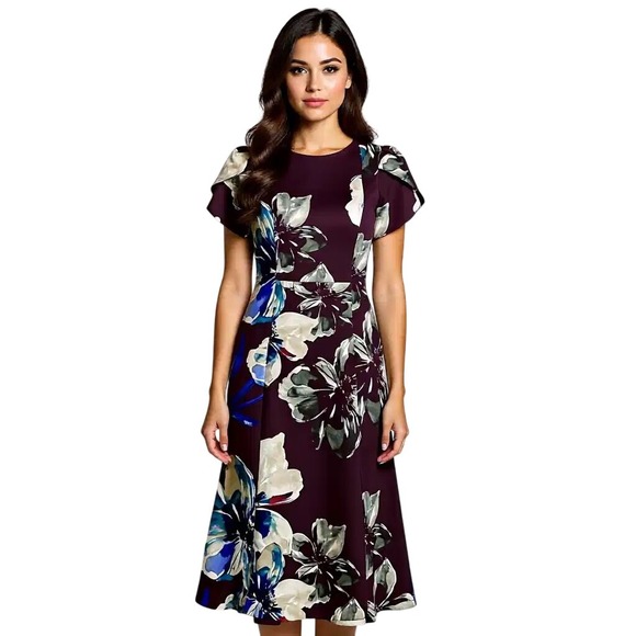 Calvin Klein Dresses & Skirts - Calvin‎ Klein  $134 Plum Floral Petal Sleeve Midi Dress CD8CG1TC  Size 6 NWT